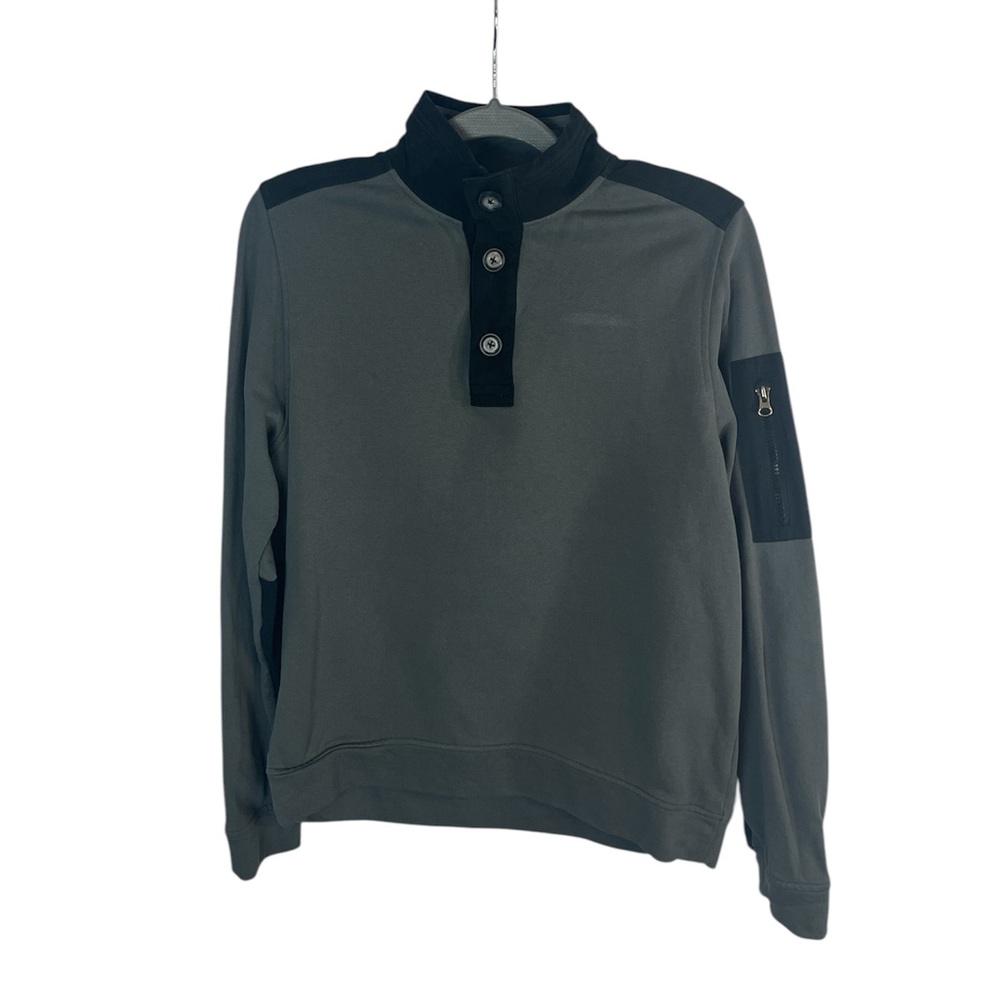 Untuckit BOLAN Henley Cotton Long Sleeves Arm Pocket Colorblock Gray Black Sz S